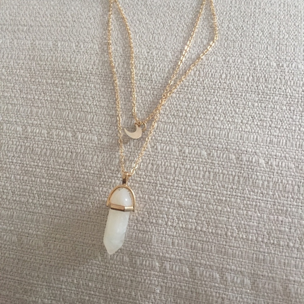 Crystal Quartz Moon Gemstone Necklace - Picture 6 of 7
